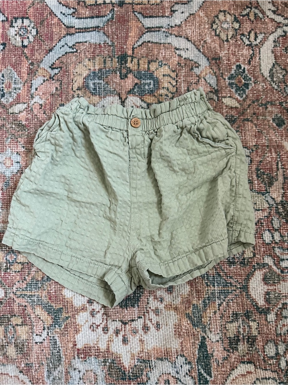H&M Light Sage Textured Elastic-Waist Kids Shorts